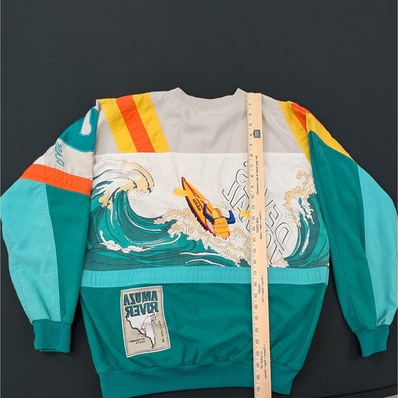Vintage Adidas Amuza River Kayaking Graphic Sweatshirt Teal Orange Mens XL - Picture 5 of 11